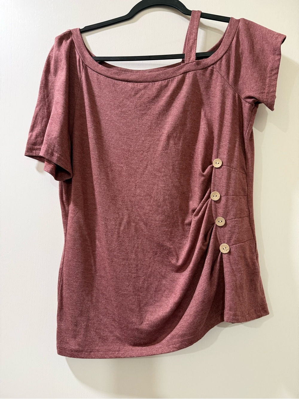 SHEIN Dusty Rose Short Sleeve Asymmetric Button Top